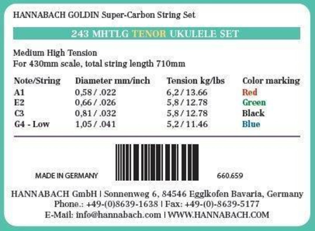 Hannabach kielet ukulelelle Tenor Ukulele Goldin 243MHTLG Low G - set Low G (243MHTLG)