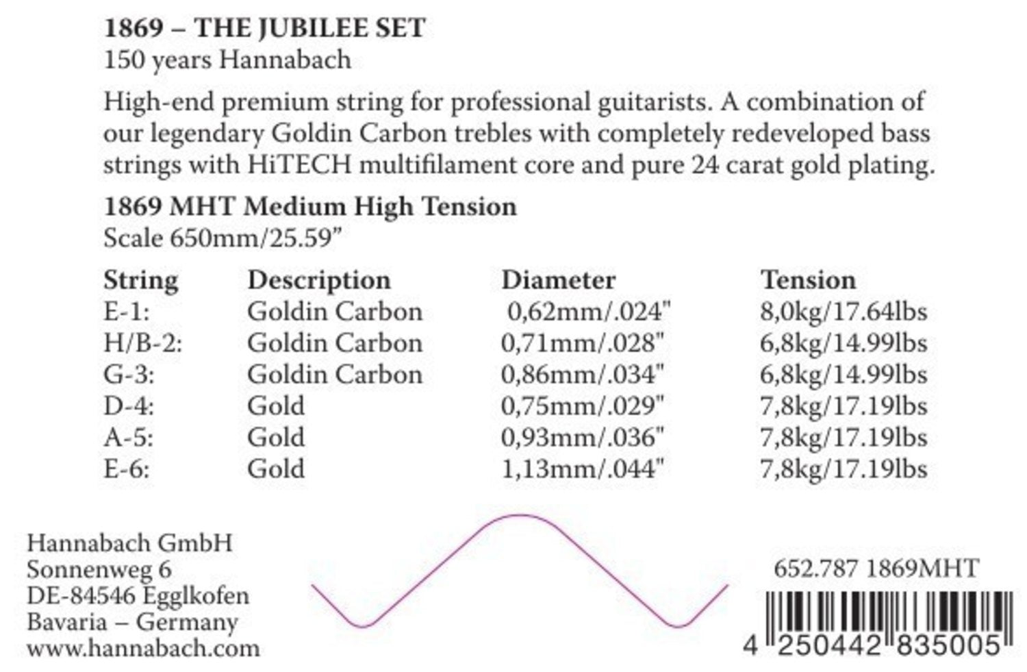 Hannabach Strings for classic guitar Serie 1869 Carbon/Gold MHT - 3pc Bass Set (18697MHT)