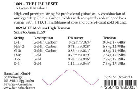 Hannabach Strings for classic guitar Serie 1869 Carbon/Gold MHT - E6 Gold MHT (18696MHT)