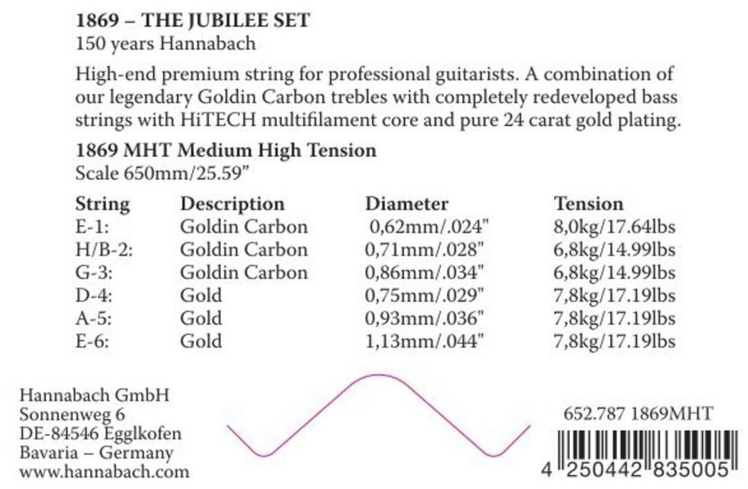 Hannabach kielet klassiselle kitaralle Serie 1869 Carbon/Gold MHT - E6 Gold MHT (18696MHT)
