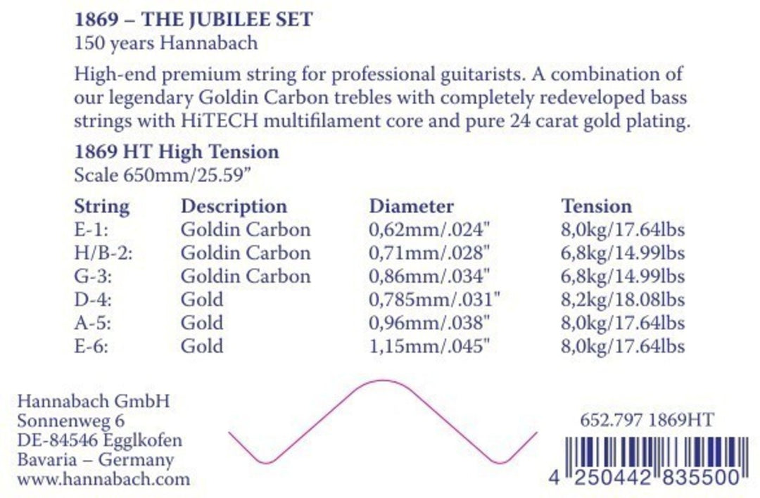 Hannabach -kielet klassiselle kitaralle Serie 1869 Carbon/Gold HT - 3pc Bass Set (18697HT)