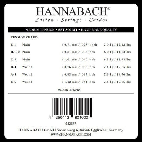 Hannabach 800 -diskanttisetti E1, H/B2 ja G3, medium tension