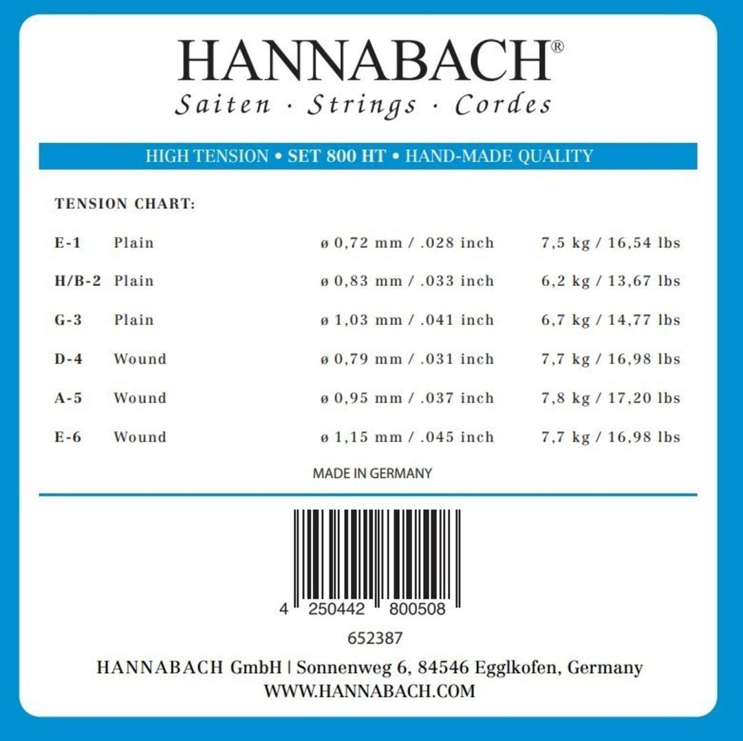 Hannabach-kielet klassiselle kitaralle Serie 800 High tension Silver plated - Set high (800HT)
