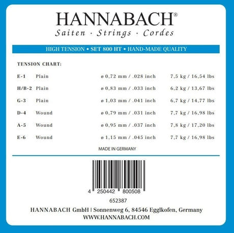 Hannabach 800 diskanttisetti E1, H/B2 ja G3, high tension