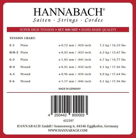 Hannabach 800 diskanttisetti E1, H/B2 ja G3, superkorkea jännitys