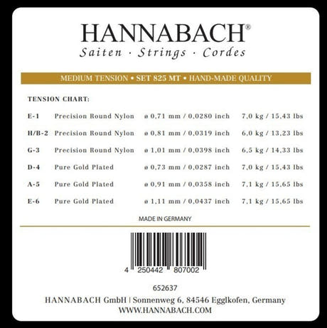 Hannabach 825 E1 -diskanttikieli klassiselle kitarat, medium tension