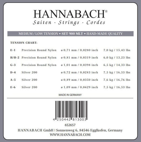 Hannabach 900 E6 -bassokieli klassiselle kitaralle, medium/matala tension