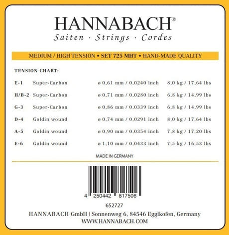 Hannabach 725 E6 bassokieli klassiselle kitaralle, medium/High jännite