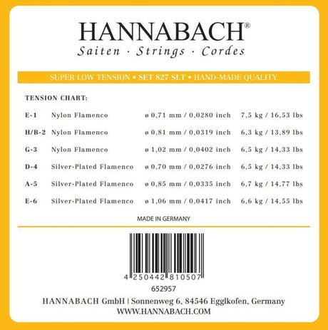 Hannabach 827 diskanttisetti E1, H/B2 ja G3, super low tension