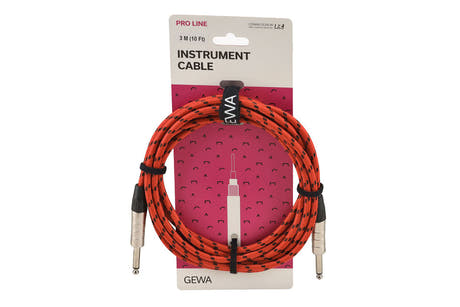 GEWA Pro Line -instrumenttikaapeli 3 m, musta-punainen tweed, suora jack-liitin