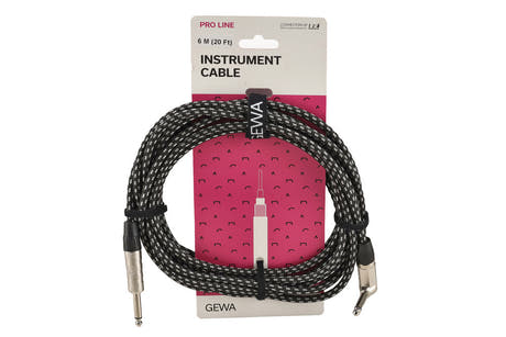 GEWA Pro Line instrumenttikaapeli 6 m, mustavalkoinen tweed, kulmikas jack-liitin