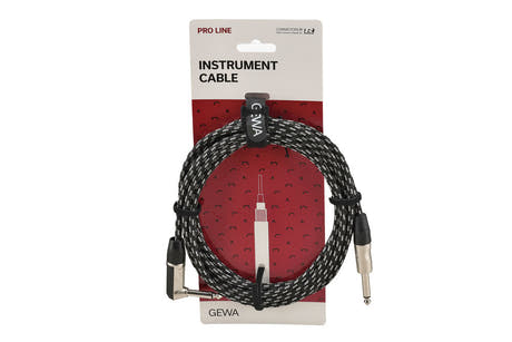 GEWA Pro Line -instrumenttikaapeli 3 m, musta-valkoinen tweed, kulmallinen jack-liitin
