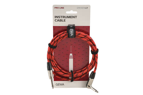 GEWA Pro Line -instrumenttikaapeli 3 m, musta-punainen tweed, kulmallinen jack-liitin