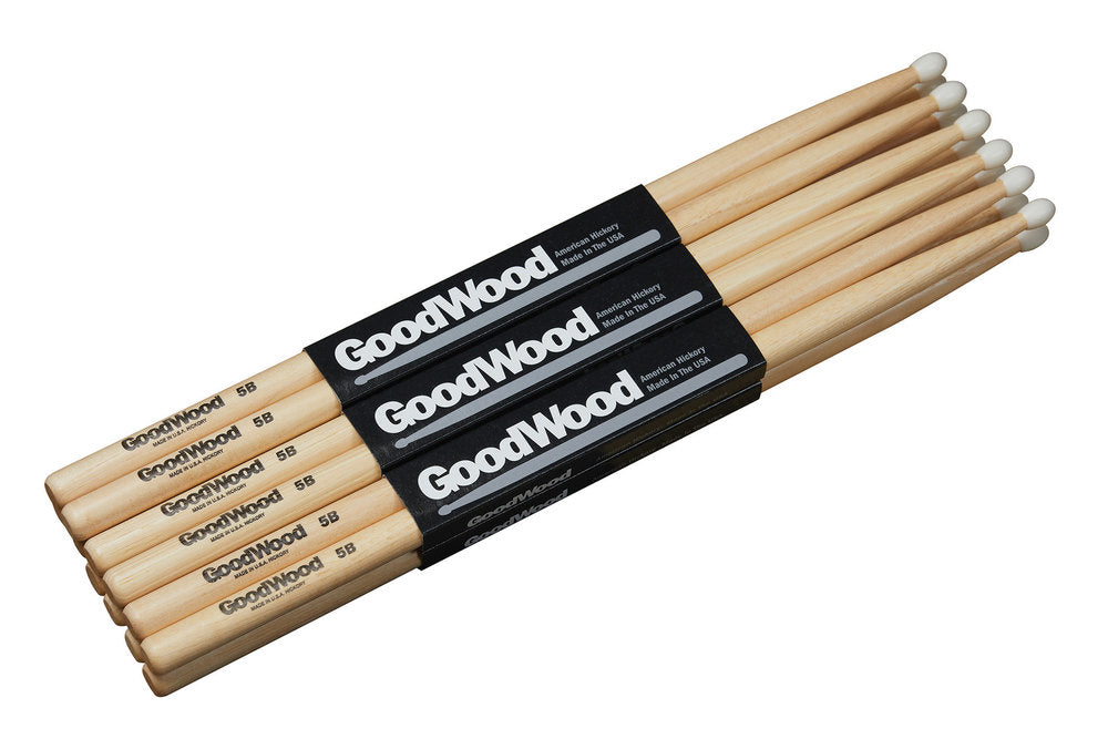 Vater Goodwood 5B trommestikker, hickory 2. sortering, nylonspids