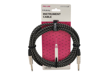 GEWA Pro Line -instrumenttikaapeli 6 m, mustavalkoinen tweed, suora jack-liitin