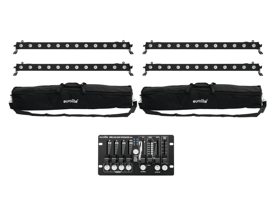 EUROLITE Set 4x LED BAR-12 QCL RGBW + 2x pehmeä laukku + ohjain