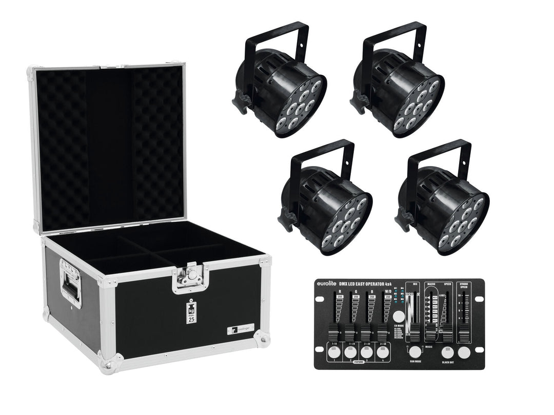 EUROLITE Setti 4x LED PAR-56 QCL bk + Kotelo + Ohjain
