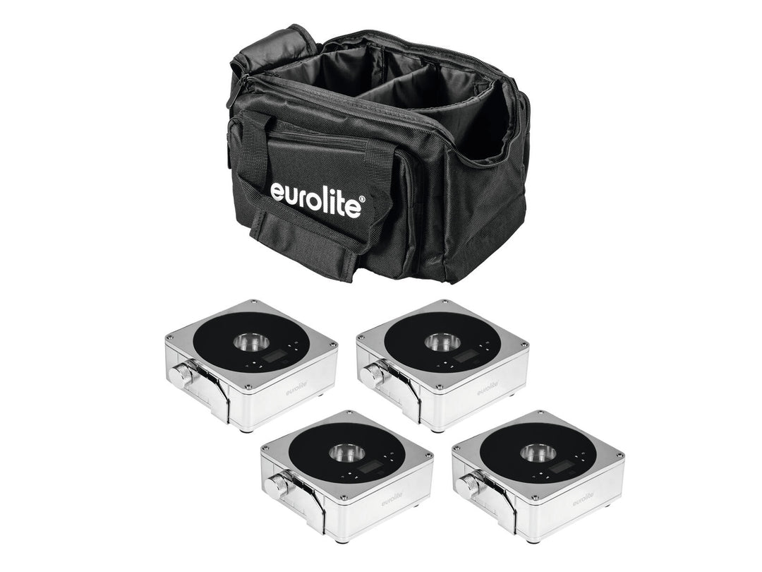 EUROLITE Setti 4x AKKU IP Flat Light 1 kromi + Pehmeä laukku