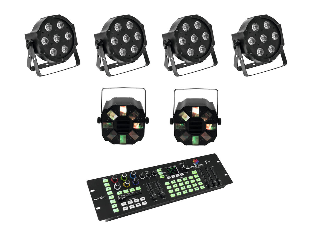 EUROLITE Set 4x LED SLS-7 HCL Floor + 2x LED FE-700 + DMX LED Color Chief -ohjain