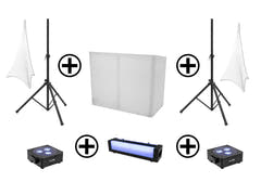 EUROLITE Setti AKKU 2x Flat light 3 bk + Bar-6 + jalustat