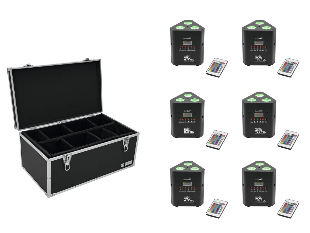 EUROLITE Set 6x AKKU TL-3 TCL Trusslight QuickDMX + laukku TDV-1