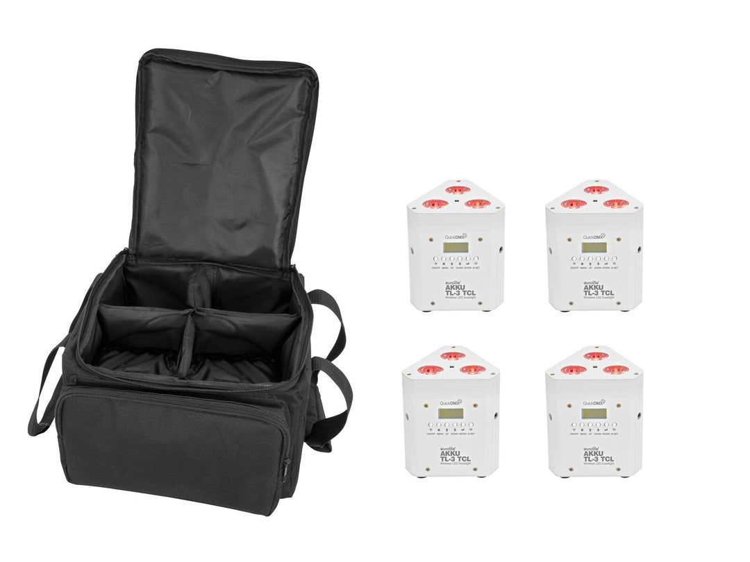 EUROLITE Setti 4x AKKU TL-3 TCL valkoinen + SB-4 Soft Bag