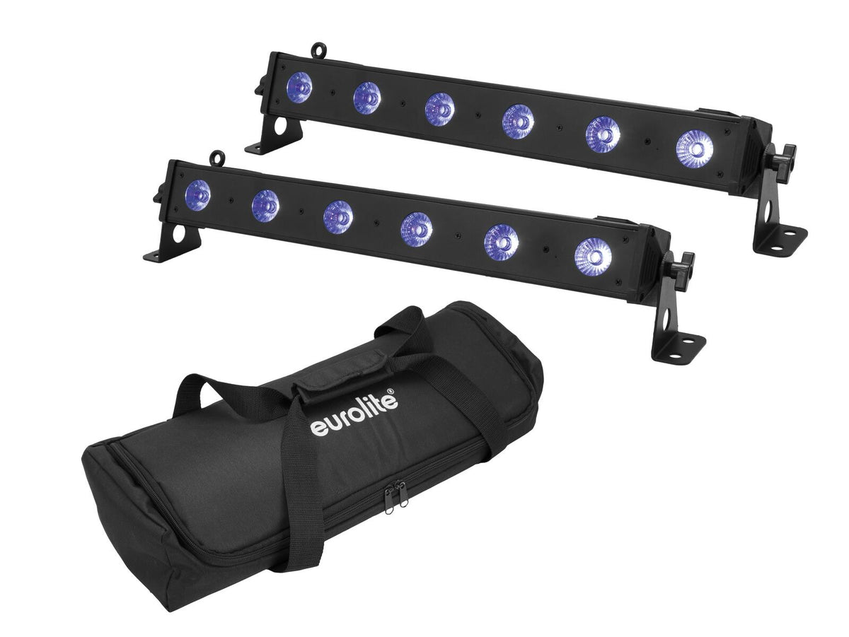 Eurolite Sarja 2x LED BAR-6 QCL RGB+UV Bar + pehmeä laukku