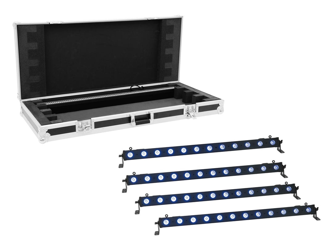 EUROLITE Set 4x LED BAR-12 QCL RGB+UV -valopalkkia + kotelo