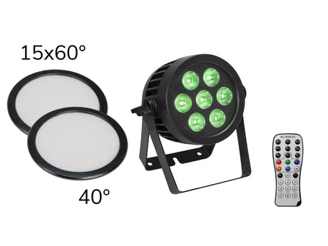 EUROLITE Setti LED IP PAR 7x8W QCL Spot + 2x diffuusorikansi (15x60° ja 40°)
