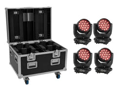 EUROLITE Set 4x LED TMH-X4 Liikkuvat päät Wash Zoom + EU Case with wheels