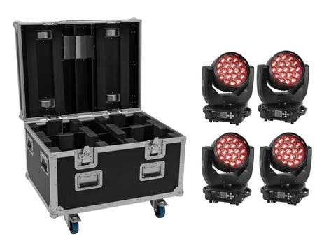 EUROLITE Set 4x LED TMH-X4 Liikkuvat päät Wash Zoom + EU Case with wheels
