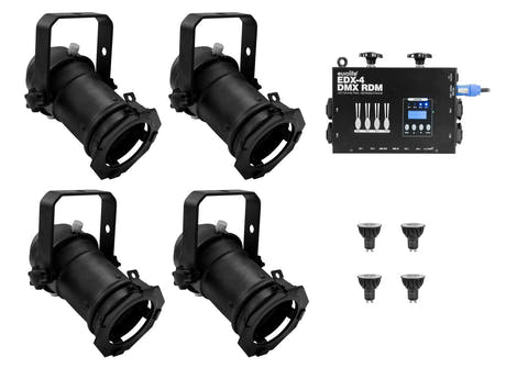 EUROLITE Sarja 4x PAR-16 Spot bk dim2warm + EDX-4 DMX RDM LED Dimmer Pack