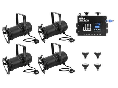 EUROLITE Set 4x PAR-30 Spot bk dim2warm + EDX-4 DMX RDM LED-dimmerpakkaus