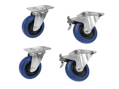 ROADINGER setti pyörivillä pyörillä 100mm sininen 2x RD-100 + 2x RD-100B jarrulla