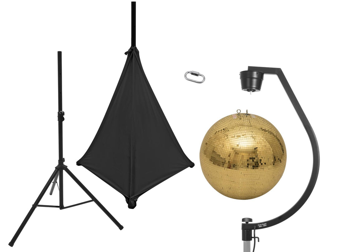 EUROLITE-setti, 50 cm:n kultainen peilipallo, stand ja kolmijalka cover, musta