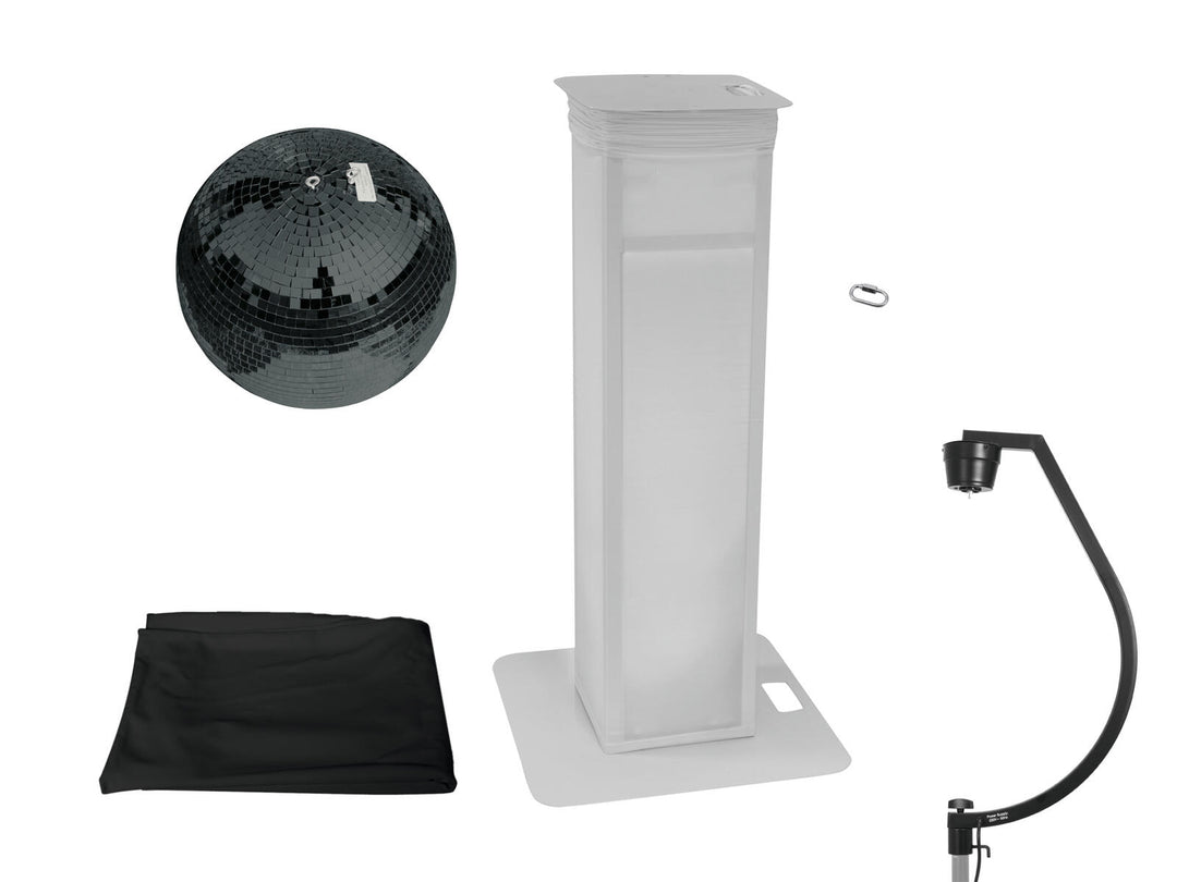 EUROLITE peilipallosetti 50 cm musta, säädettävällä Stage-jalustalla + musta suojus