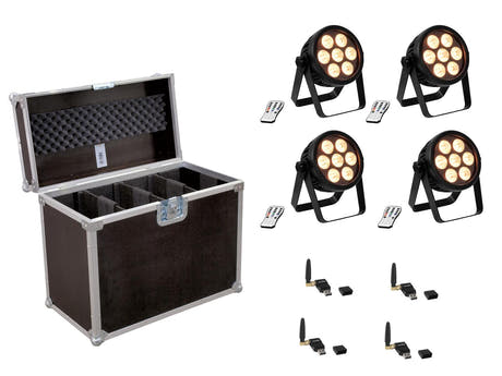 EUROLITE 4x LED 4C-7 Silent Slim spot + USB QuickDMX -setti + case