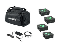 EUROLITE Set 4x AKKU IP Flat Light 3 bk + laturi + pehmeä laukku