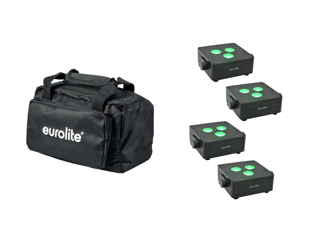 EUROLITE Setti 4x AKKU IP Flat Light 3 bk + Soft Bag