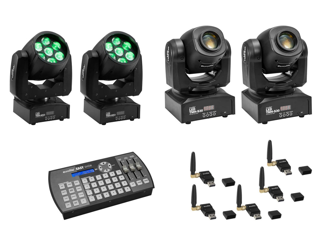 EUROLITE-setti 2x LED TMH-W63 + 2x LED TMH-S30 + USB QuickDMX + Easy Show