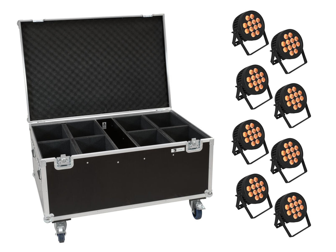 EUROLITE set 8x LED IP PAR 12x9W SCL Spot + case pyörillä