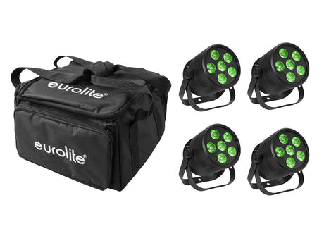 EUROLITE Set 4x LED Silent Par 6 QCL Floor musta + Pehmeä laukku