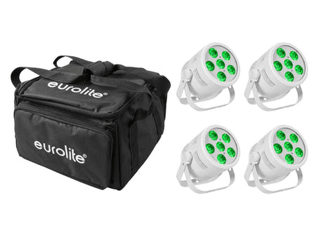 EUROLITE Setti 4x LED Silent Par 6 QCL Lattiavalkoinen + Pehmeä Laukku