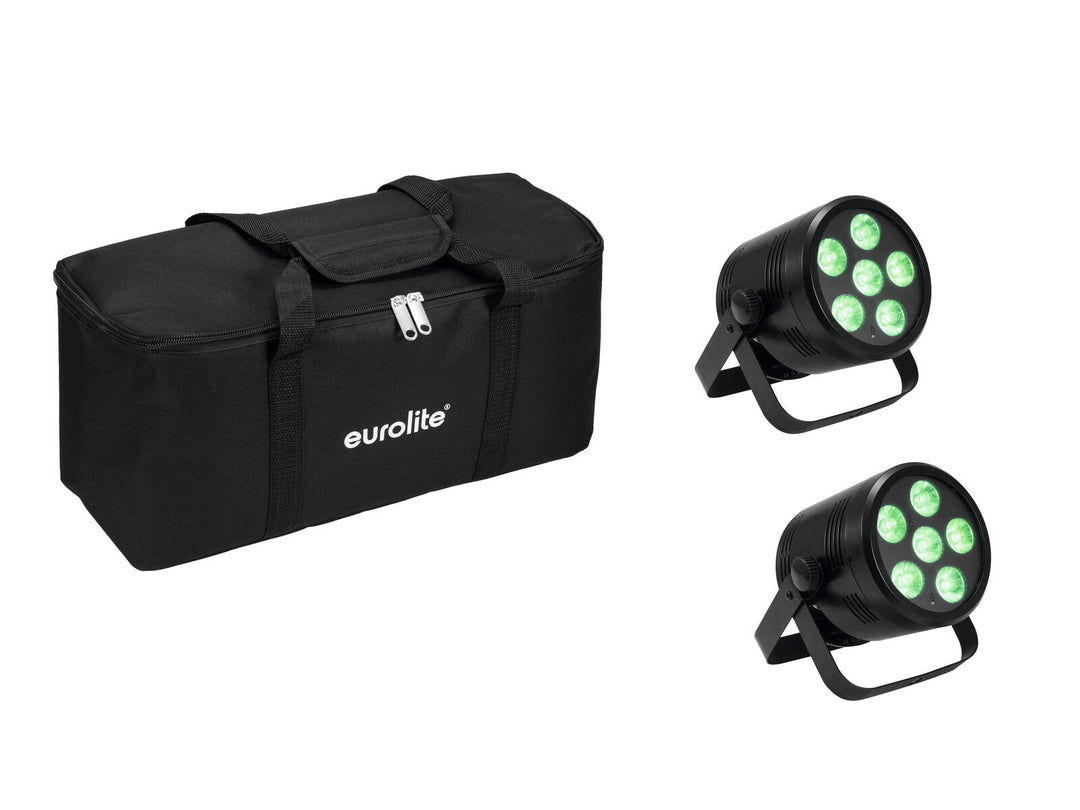 EUROLITE Setti 2x AKKU PAR 6 QCL + Pehmeä laukku