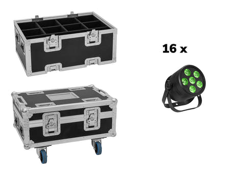 EUROLITE Set 16x LED Silent Par 6 QCL lattia bk + Case