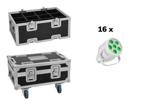 EUROLITE Setti 16x LED Silent Par 6 QCL floor wh + Kotelo