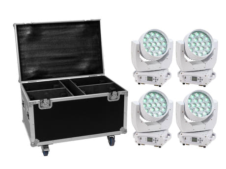 EUROLITE Set 4x LED TMH-X4 valkoinen + pyörillä varustettu kotelo