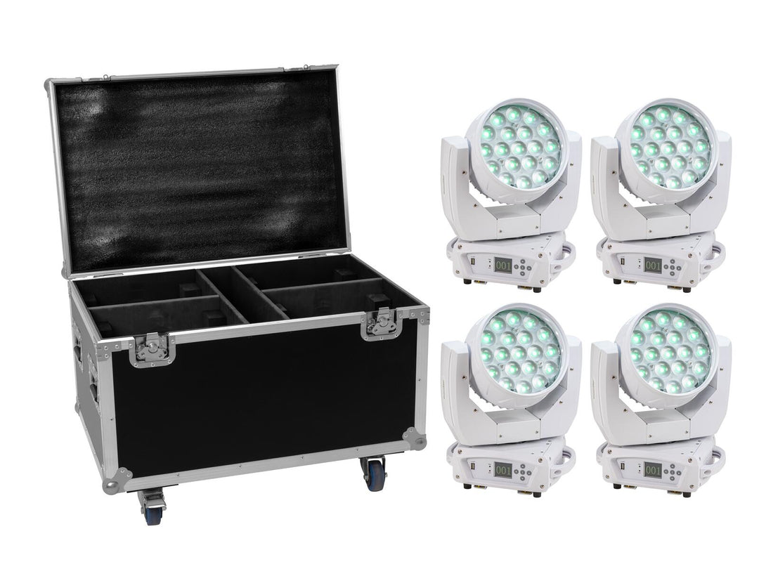 EUROLITE Set 4x LED TMH-X4 valkoinen + pyörillä varustettu kotelo