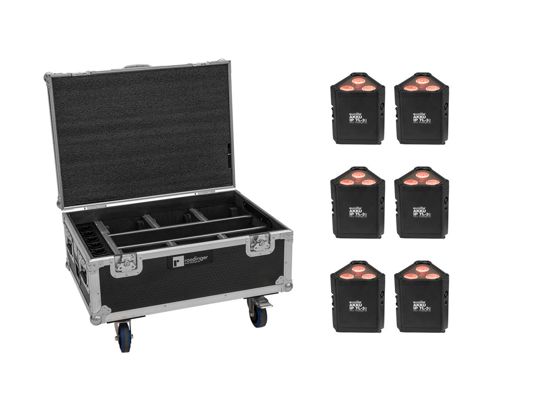 EUROLITE Set 6x AKKU IP TL-3 QCL + laukku pyörillä ja lataustoiminnolla