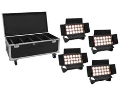 EUROLITE Setti 4x AKKU Multiflood IP 18x10W RGBW Wash CRMX + pyörillä varustettu laukku